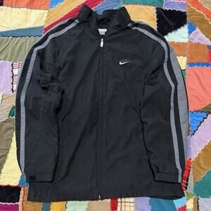 Nike Y2K Dark Grey Accent Black Full Zip Windbreaker Jacket Large